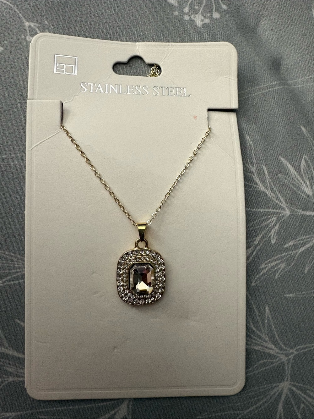 Gold-Tone Stainless Steel Clear Crystal Pendant Necklace